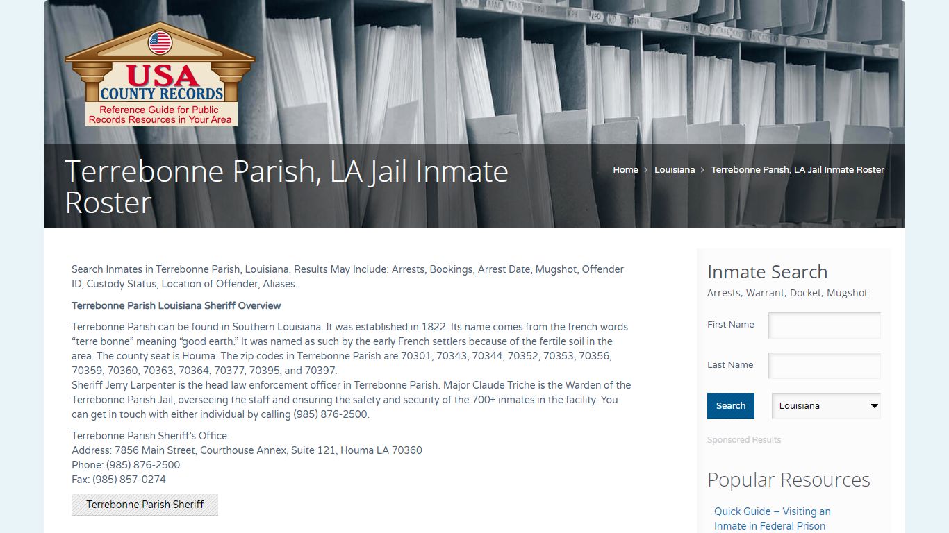 Terrebonne Parish, LA Jail Inmate Roster | Name Search